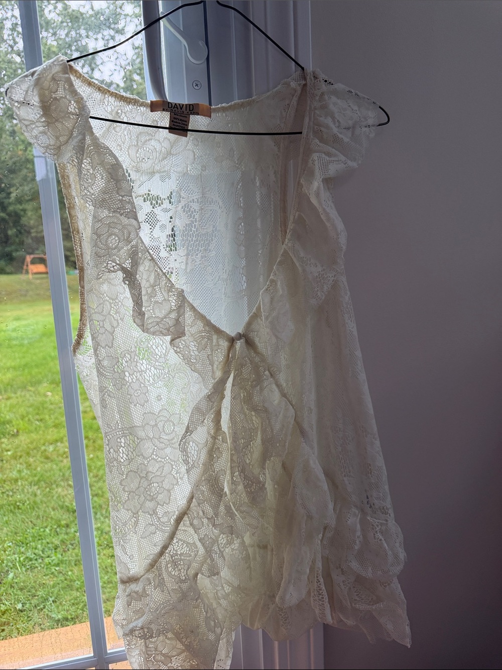 Ivory Lace Ruffle Wrap Dress for Women-David Kahn
